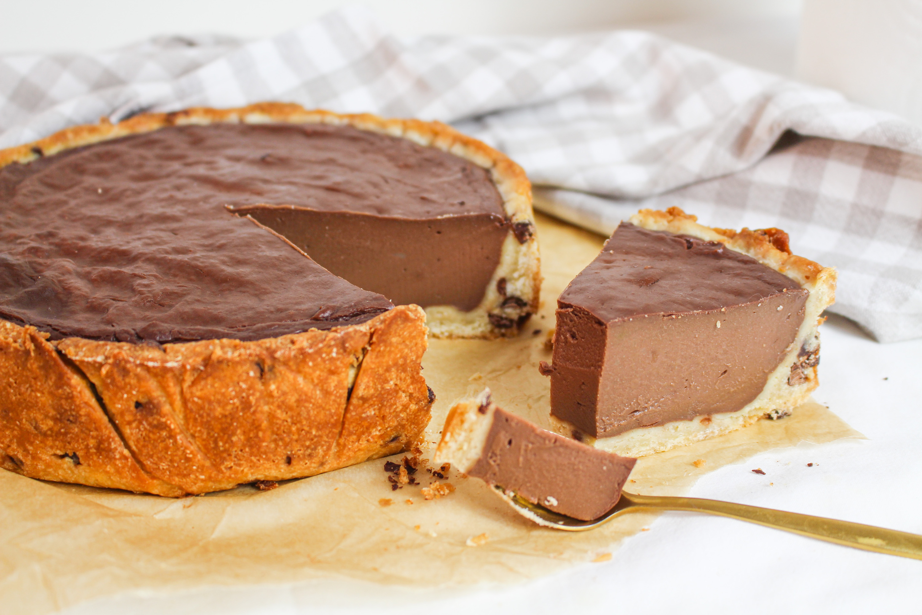 Recette flan au chocolat sur pâte à cookie