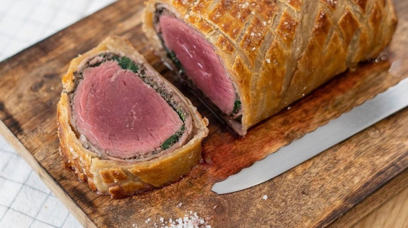 Bœuf Wellington, épinards et champignons