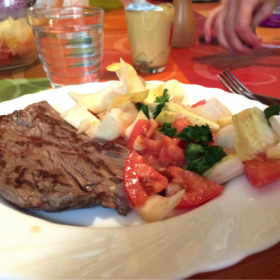 Bavette et salade d’endive/ tomate façon nounou