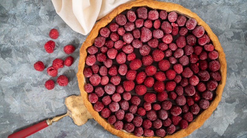 Tarte aux framboises chocolat noir et Cacolac