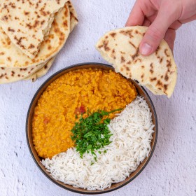 Dahl de lentilles corail & pain naan maison